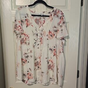 Rose & Olive Floral White and Pink Women's Top‎